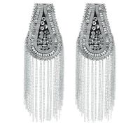SUPERFINDINGS 2PCS Rhinestone Tassel Shoulder Shoulder Brooch Pin Retro Rhinestone Shoulders Badges Detachable Tassel Epaulettes Punk Fringe Epault for Jackets Suits Clothes Decor, 19.5cm/7.7", Iron+
