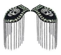 SUPERFINDINGS 2PCS Rhinestone Tassel Shoulder Skull Punk Detachable Shoulder Brooch Pin Gothic Shoulders Badges with Green Rhinestone Suit Epauletter Blazer Badge for Men Women, Tassel:4.17"/10.6cm