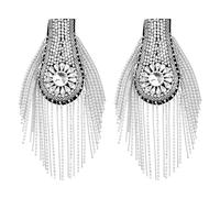 SUPERFINDINGS 2Pcs Shoulder Epaulets Tassel Platinum Rhinestones Fringe Shoulder Pads Fashion Punk Shoulder Badge Link Chain Shoulder Fixed by Pin for Jackets Cloth Uniform Accessories