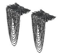 SUPERFINDINGS 2Pcs Shoulder Epaulettes Resin Bead Tassel Link Chain Epaulet Tassel Fringe Shoulder Epaullette Punk Shoulder Jewelry Epaulettes for Cloth Suit, Black
