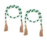 SUPERFINDINGS 2Pcs St. Patrick's Day Wood Beads Garland with Tassels 39.4"/92.5cm Farmhouse Beads with Tassels Rustic Wooden Prayer Bead String Green Boho Bead for Tiered Tray Home Wall Decor