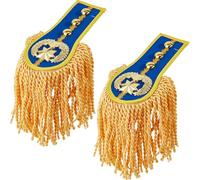 SUPERFINDINGS 2PCS Tassel Shoulder Uniform Fringe Shoulder Blue Epaulettes Brooch PinDetachable Fringe Epaulettes Golden Link Chain Epaulet Punk Epaulette
