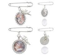 SUPERFINDINGS 2Pcs Wedding Bouquet Photo Charms DIY Pin Brooch Making Kit Oval Blank Brooches Pins Silver Wedding Bouquet Picture Frame Charms Iron Glass Dome for Bridal Decoration