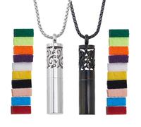 SUPERFINDINGS 2Sets 2Colors Stainless Steel Column Diffuser Pendant Essential Oil Diffuser Necklaces Perfume Bottle Pendant with Changeable Perfume Pads for Gift Set Mothers, 55.5~55.6cm