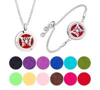 SUPERFINDINGS 2Styles Essential Oil Diffuser Necklace Bracelet Stainless Steel Aromatherapy Locket Flat Round Pendant Set with 20Pcs Changeable Perfume Pads Adjustable Diffuser Necklaces Jewelry Gifts