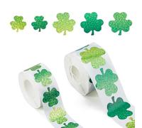 SUPERFINDINGS 3 Rolls Total 1500PCS St. Patrick's Day Stickers 25/38mm 2 Sizes Holographic Shamrock Sticker Glitter Lucky Clover Waterproof Self-Adhesive Decals Green Lucky Clover Adhesive Seal
