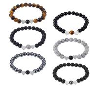 SUPERFINDINGS 3 Sets 6Pcs Heart Beaded Natural Stone Bracelets Glass Round Beaded Stretch Bracelet Sets Charm Tiger Eye Elastic Bracelet Friendship Couples Bracelets for Men Woman