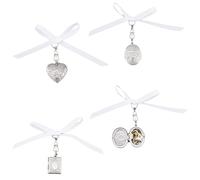 SUPERFINDINGS 3 Style 316 Stainless Steel Wedding Bouquet Charm 3PCS Locket Pendant Decorations with Acrylic Imitated Pearl Beads and Satin Ribbon Heart Oval Rectangle Rial Angel Photo Pendants
