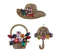 SUPERFINDINGS 3 Styles Women Brooches Bulk Set Rhinestone Crystal Umbrella Hat Flower Basket Brooch Pin Fashion Elegant Scarf Pin for Women Girls Gifts