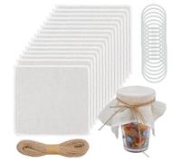 SUPERFINDINGS 30 Pack Jar Covers Cloth 9 Inch Unbleached Muslin Cloth Covers Decorative Canning Lids Square Covers with 30 Rubber Bands and 10 Meters Jute Rope for Bottle