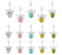 SUPERFINDINGS 30Pcs 5 Colors Angel Wing Charms Rhinestone Dangle Pendants Colorful Pearl Beads Clip On Charms with Alloy Lobster Clasps Fairy Zipper Pulls for DIY Jewelry Making Baby Shower Favor