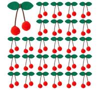SUPERFINDINGS 30Pcs Cherry Party Decor Cherry Felt Balls DIY Fruit Hanging Ornaments Cute Wool Pompom Fruit Decorations for Christmas Birthday Wedding Fireplace Decor