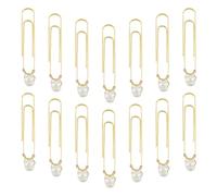 SUPERFINDINGS 30Pcs Iron Paper Clips Imitation Pearl Beads Bookmarks Golden 57mm Long Planner Clips Page Markers for School Office Document Organizing
