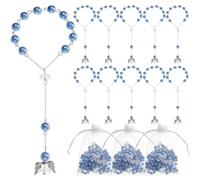 SUPERFINDINGS 30Pcs Mini Rosaries Angel Wings Finger Baptism Party Favors with 30pcs Organza Bags Blue Rosary Pearl Beads Acrylic for Christening Weddings Shower Birthday