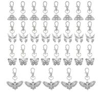SUPERFINDINGS 32Pcs 4 Styles Gothic Moth Skull Keychains Goth Skeleton Alloy Key Ring Cool Metal Keychain Punk Keyring Butterfly Moth Skull Pendant with Swivel Clasps for Keys Bags