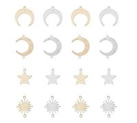SUPERFINDINGS 32Pcs 8 Styles Brass Links Pendants Connector Mixed Color Pendant Connector Sun Star Moon Connector Charms for DIY Jewelry Making, Hole: 1.2mm