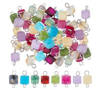 SUPERFINDINGS 32Pcs 8Colors Natural Gemstone Connector Charms Cube Beads Charms Connectors with 304 Stainless Steel Silver Double Loops for Bracelet Necklace Jewelry Making