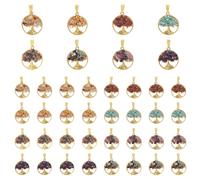 SUPERFINDINGS 32Pcs 8Colors Tree of Life Pendant Charms Chakra Gemstone Charms European Dangle Charm Crystal Lucky Charm Flat Round Tree Pendant for Jewelry Making