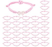 SUPERFINDINGS 34 Pcs Pink Bow Bracelet Coquette Adjustable woven Rope Friendship Bracelets 2.5~8cm Diameter Waxed Polyester Cord With Alloy Enamel Charms Bulk Gift For Cheer Dance Team