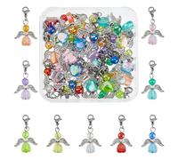 SUPERFINDINGS 36Pcs 9 Colors Angel Wing Clip on Charms Colorful Acrylic Beads Charm Zipper Pulls Charm Transparent Heart Dangle Pendants with Lobster Claw Clasps for DIY Jewelry Making Crafts Supplies