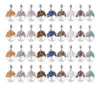 SUPERFINDINGS 36Pcs 9 Colors Tree of Life Charms Gemstone Charm Alloy Large Hole Pendants Crystal Quartz Chakra Pendants Oval Mixed Stone Chip Pendant for Jewelry Making,4.2cm
