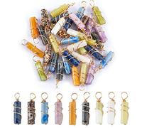 SUPERFINDINGS 36Pcs 9 Styles Column Gemstone Charms 20mm Natural Mixed Stone Pendants with Light Gold Tone Stone Pendants Charms for Earring Necklace Bracelet Jewelry Making,Hole:2.3~2.8mm