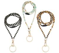 SUPERFINDINGS 3Colors 3Pcs Accessories Lanyards for ID Badges Natural Gemstone Stone Lanyard Badge Teacher ID Badge Lanyard Keychain Jewelry Lanyard Badge Holder