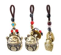 SUPERFINDINGS 3Pcs 3 Styles Maneki Neko Lucky Cat Keychains Feng Shui Coin keychain Lucky Keyring Brass Key Chain with Five Emperors Money Good Luck Pendants, 13-14cm