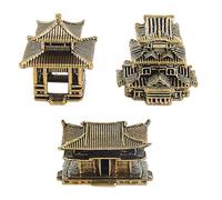 SUPERFINDINGS 3Pcs 3 Styles Mini Pagoda Oranement Chinese Vintage House Statue Brass Miniature Zen Garden Figurine Micro Landscape Decor Ornaments for Garden Pot Yard Mini House Decor Accessories