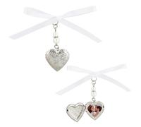 SUPERFINDINGS 3PCS 316 Stainless Steel Wedding Bouquet Charms Locket Pendant Decorations with Acrylic Imitated Pearl Beads and Satin Ribbon Heart Rial Angel Photo Pendants