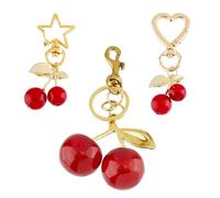 SUPERFINDINGS 3Pcs 3Styles Cherry Bag Charm Resin & Alloy Enamel Cherry Keychain Pendant with Golden Ring Crafts Making Accessories for Women, 69~127mm