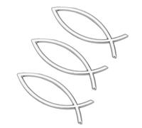 SUPERFINDINGS 3PCS Silver Jesus Fish Emblem - 3D Car Decal Sticker 14x4.6cm/5.5x1.8inch - Plastic Shape for Motorcycle, Trucks, Walls, Windows