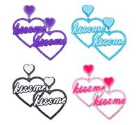 SUPERFINDINGS 4 Pairs Double Heart Stud Earrings Statement Heart Shaped Earrings Heart with Word Kiss Me Earrings Lightweight Acrylic Dangle Drop Earrings Sparkly Valentine's Day Gift fow Woman
