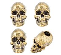 SUPERFINDINGS 4 Pcs Brass Skull Bead Skull Bead Large Hole 5.5mm Vintage Spacer Bead 1.3x1.9x1.6cm for Keychain Bracelet Lanyard DIY, Antique Golden