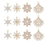 SUPERFINDINGS 4 Styles 12Pcs Cubic Zirconia Charms Alloy Flower Rhinestone Pendants Charms Golden Crystal Pendants for Bracelet Necklace Keychain Earring Making