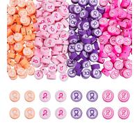 SUPERFINDINGS 400Pcs 4 Colors Breast Cancer Awareness Ribbon Beads Ribbon Polymer Clay Beads Bulk Cancer Awareness Bead Soft Colorful Flat Round Spacer Bead for Charity Public Event Jewelry DIY