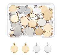 SUPERFINDINGS 40Pcs 2 Color Blank Stamping Message Word Tag Pendants 14.5x12mm 304 Stainless Steel Flat Round Charms with Jump Rings Golden Stainless Steel Color Stamping Tag Charms