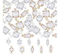 SUPERFINDINGS 40Pcs 5 Style Brass Cubic Zirconia Links rhinestones Bracelet Necklace Connector Pendant Crystal Diamond Square Round Charming Connectors for Jewelry Making, Hole: 1 mm
