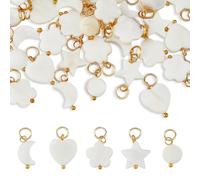 SUPERFINDINGS 40pcs 5 Styles Natural Freshwater Shell Charms Moonstar Heart Pendant Golden Tone Jump Ring White Shell Charms for Jewelry Making Holes: 4mm, Leather, No Gemstone