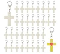 SUPERFINDINGS 40Pcs Cross Craft Color Keychains Unfinished DIY Coloring Cross Keychain DIY Craft Wooden Blank Keychains for Sunday School Classroom Home Active Party Favors Gifts