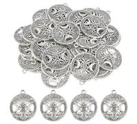 SUPERFINDINGS 40Pcs Tibetan Style Hollow Alloy Pendants Tree of Life Charms Flat Round Vintage Tree Dangle Pendants with Triple Moon for Necklace Bracelet Jewelry Making (Antique Silver), Hole: 3mm