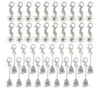 SUPERFINDINGS 40Pcs Witch Hat Charms Tibetan Style Pendant Alloy Broom Jewelry Pendant Set with Lobster Claw Clasps (Antique Silver) for DIY Keyring Pendant, 25~39mm