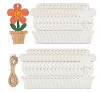 SUPERFINDINGS 40Pcs Wooden Flower Ornaments Unfinished Wooden Flower Cutouts with Rope DIY Blank Hanging Ornaments Predrilled Wood Crafts to Paint for Crafts Home Art Painting Projects Hanging Decor