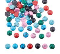 SUPERFINDINGS 42Pcs 7Colors Natural Half Round Cabochons Flat Back Cabochons Synthetic Turquoise Stone Cabochons for Earring Necklace Bracelet Jewelry Making
