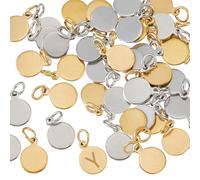 SUPERFINDINGS 48 Pcs Blank Engraving Charms includes Stamping Message Word Tag Pendants 304 Stainless Steel Flat Round Charms for DIY Pet ID Name Tags DIY Jewelry Making 8mm