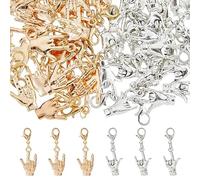 SUPERFINDINGS 48Pcs 2 Colors I Love You hand Charms Clip On Charms Hand Sign Language Charm Pendant Alloy Dangle Pendants with Lobster Clasps Zipper Pulls for DIY Crafts Making