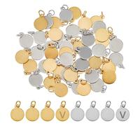 SUPERFINDINGS 48Pcs 304 Stainless Steel Pendants Blank Engraving Charms includes Stamping Message Word Tag Pendants Flat Round Charms for DIY Bracelets Necklaces Jewelry Making longth 10mm