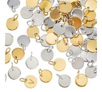 SUPERFINDINGS 48Pcs Blank Engraving Charms includes Stamping Message Word Tag Pendants 304 Stainless Steel Flat Round Charms for DIY Bracelets Necklaces Jewelry Making 2 Styles 8mm