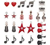 SUPERFINDINGS 48Pcs Music Elements Enamel Charm 12 Styles Light Gold Musical Note Alloy Pendants Metal Rock Music Charms for Necklace Bracelet Jewelry Making DIY Crafting