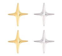SUPERFINDINGS 4Pcs 2 Colors Star Brooch Pins 2.7"x2.3" Four-Point Star Lapel Pin Alloy Golden Silver Stars Brooches Decorative Metal Elegant Stars Pin for Suits Backpack Clothes Jackets Hats Decor